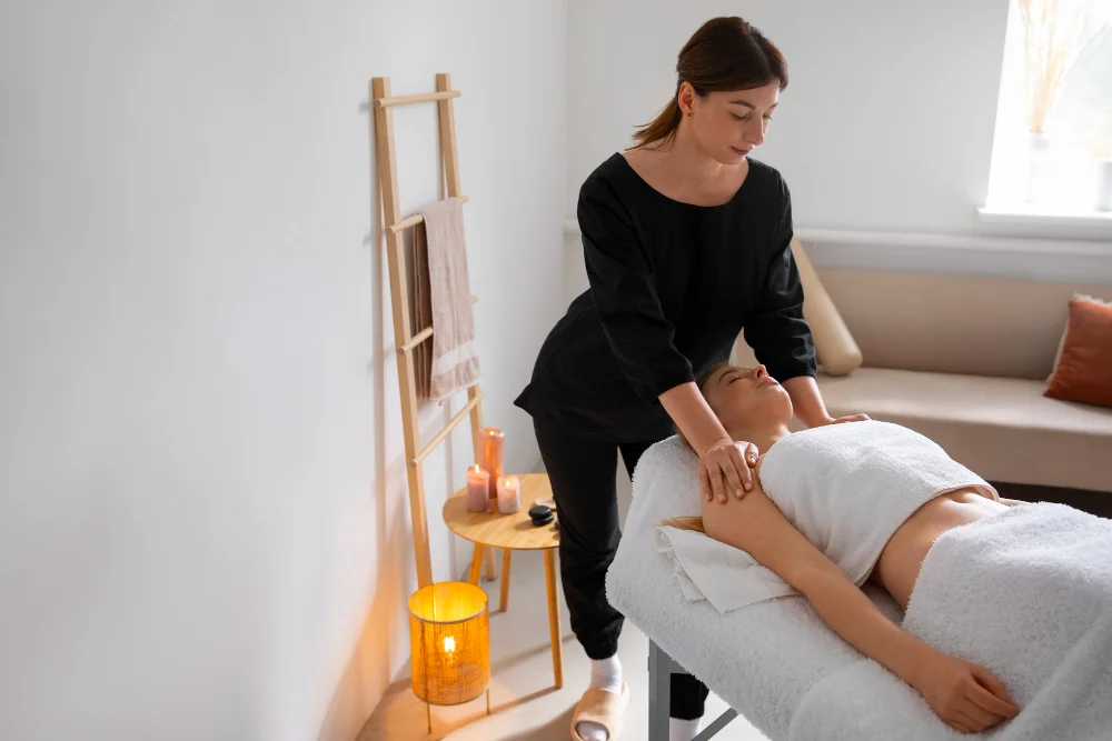 Woman enyoys spa at home in Aruba