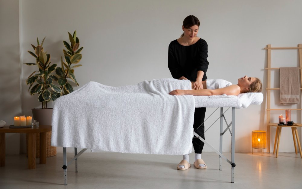 Woman receiving a full body massage