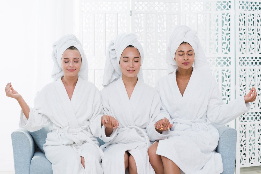 Friends receiving a group massage